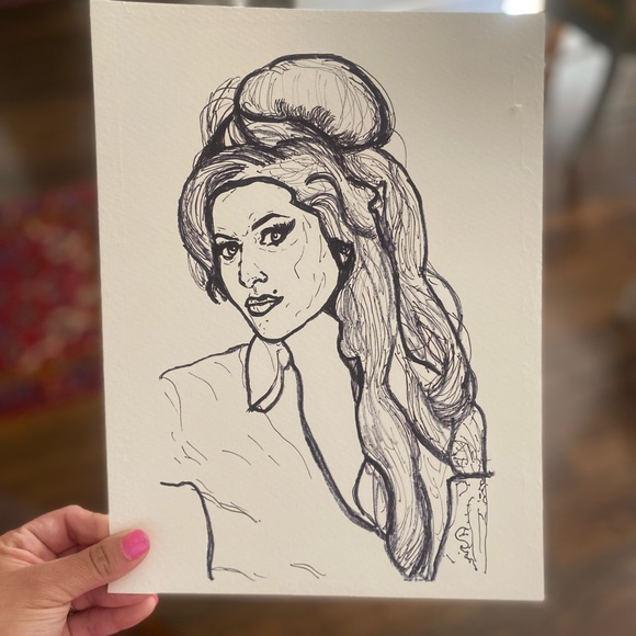 Amy winehouse black ink sketch print 8.5x11 in signed and numbered - Picture 2 of 6